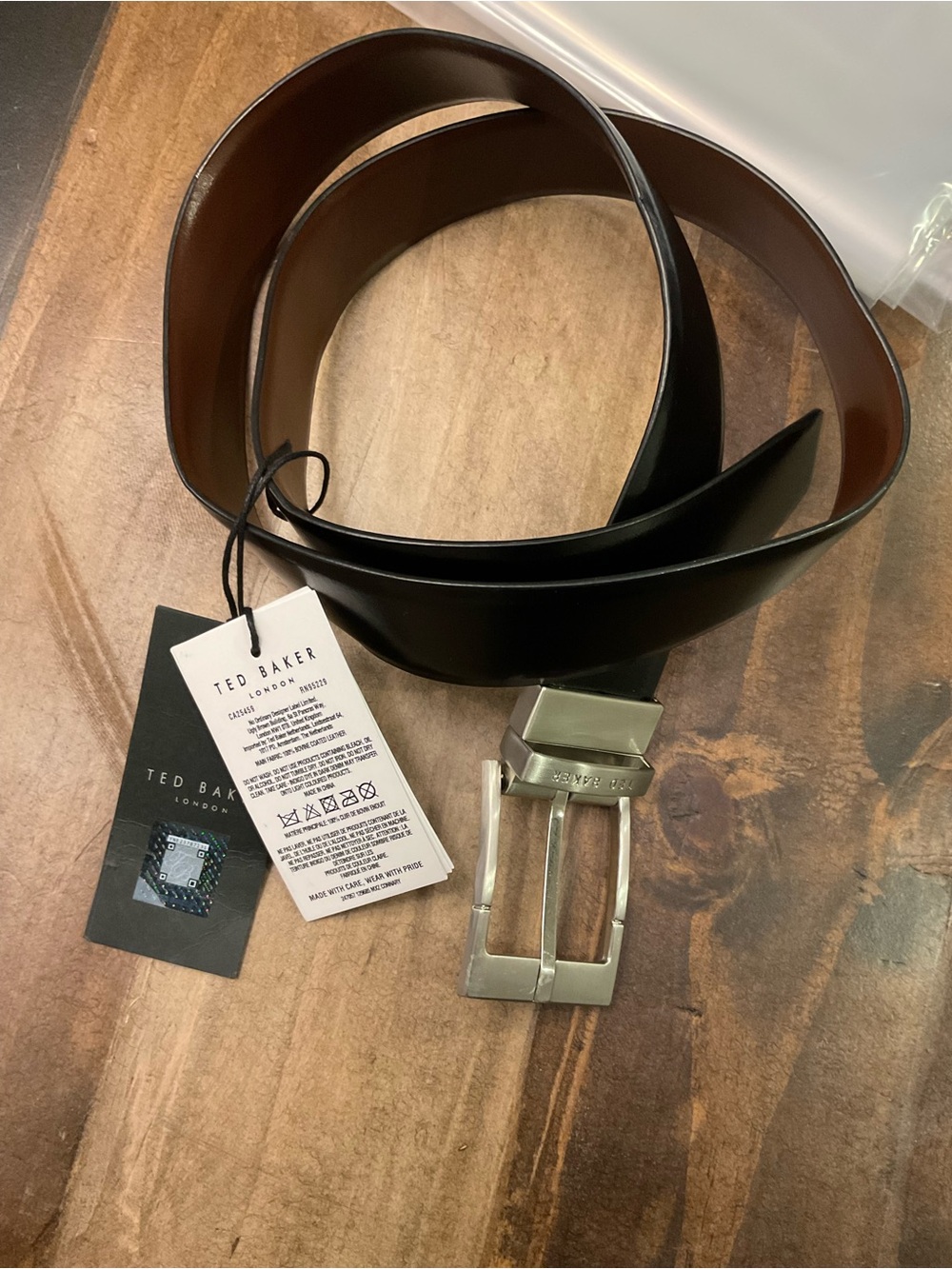 Ted Baker Black and Brown Leather Men's Belt with Silver Buckle